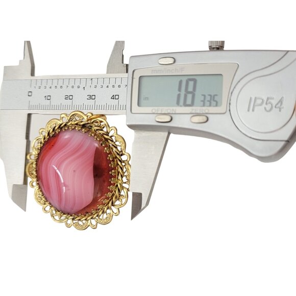 West Germany Gold Tone Filigree Pink Givre Pendant, Signed K226 - Picture 7 of 8